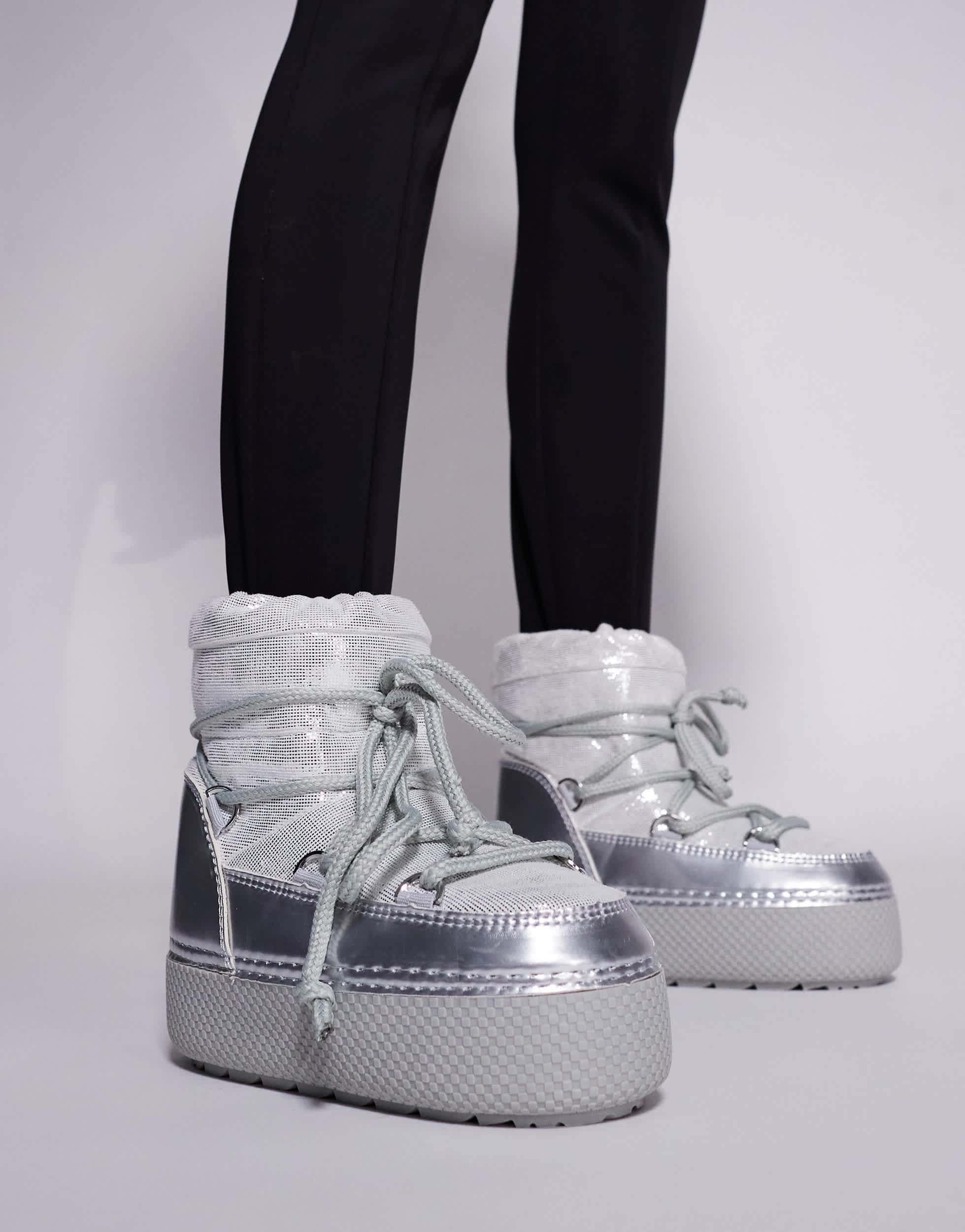 South Beach Lace Up Snow Boot in Silver