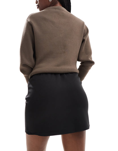 Vero Moda notch front mini skirt in black