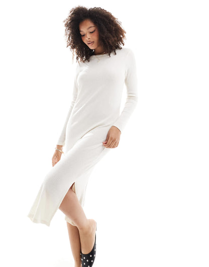 Vero Moda ribbed jersey midi dress in cream