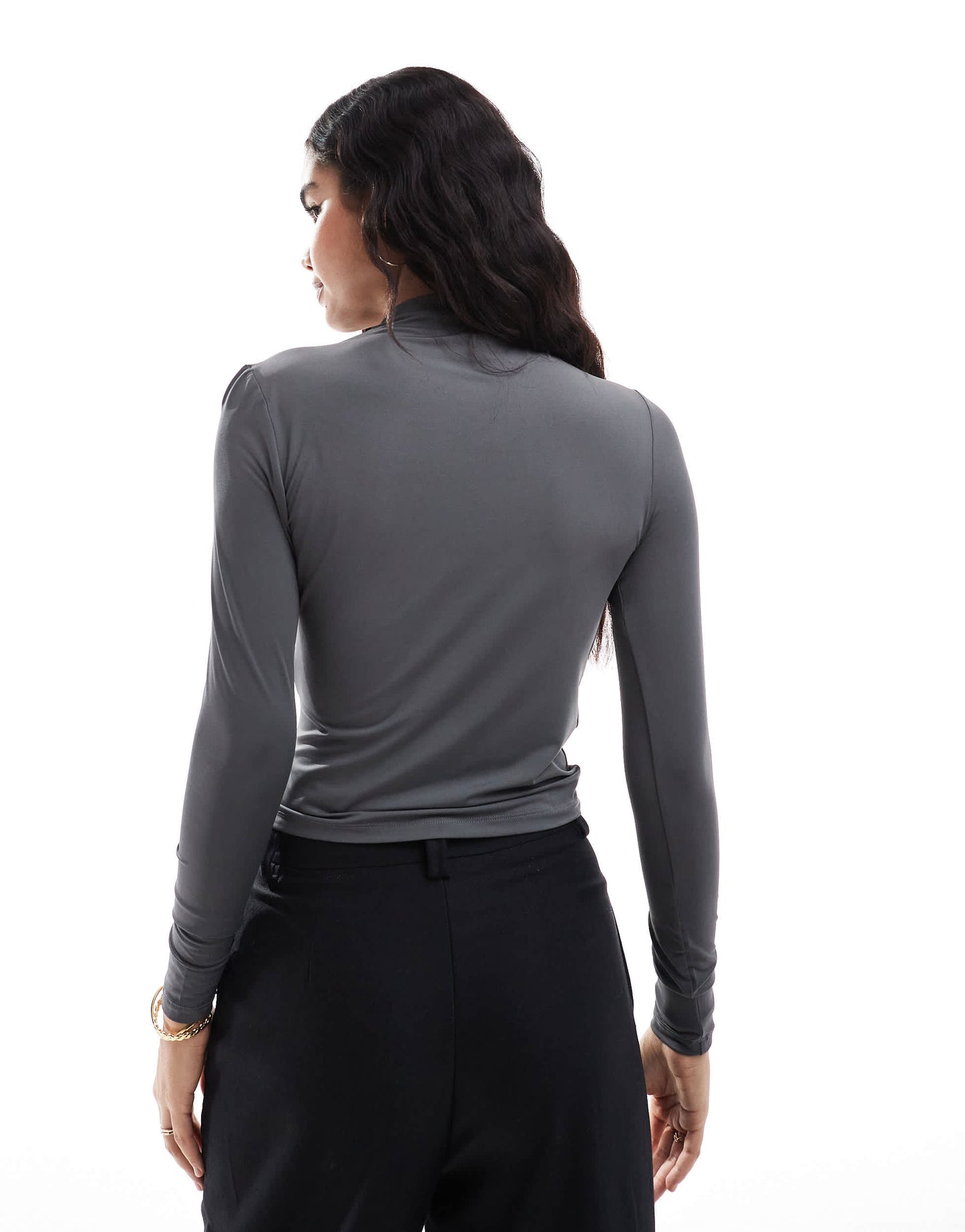 Vero Moda long sleeved ruched jersey top in grey