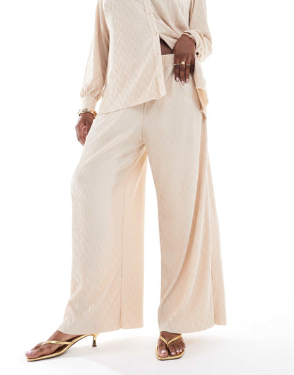 Vila Curve plisse wide leg trouser co-ord in cream