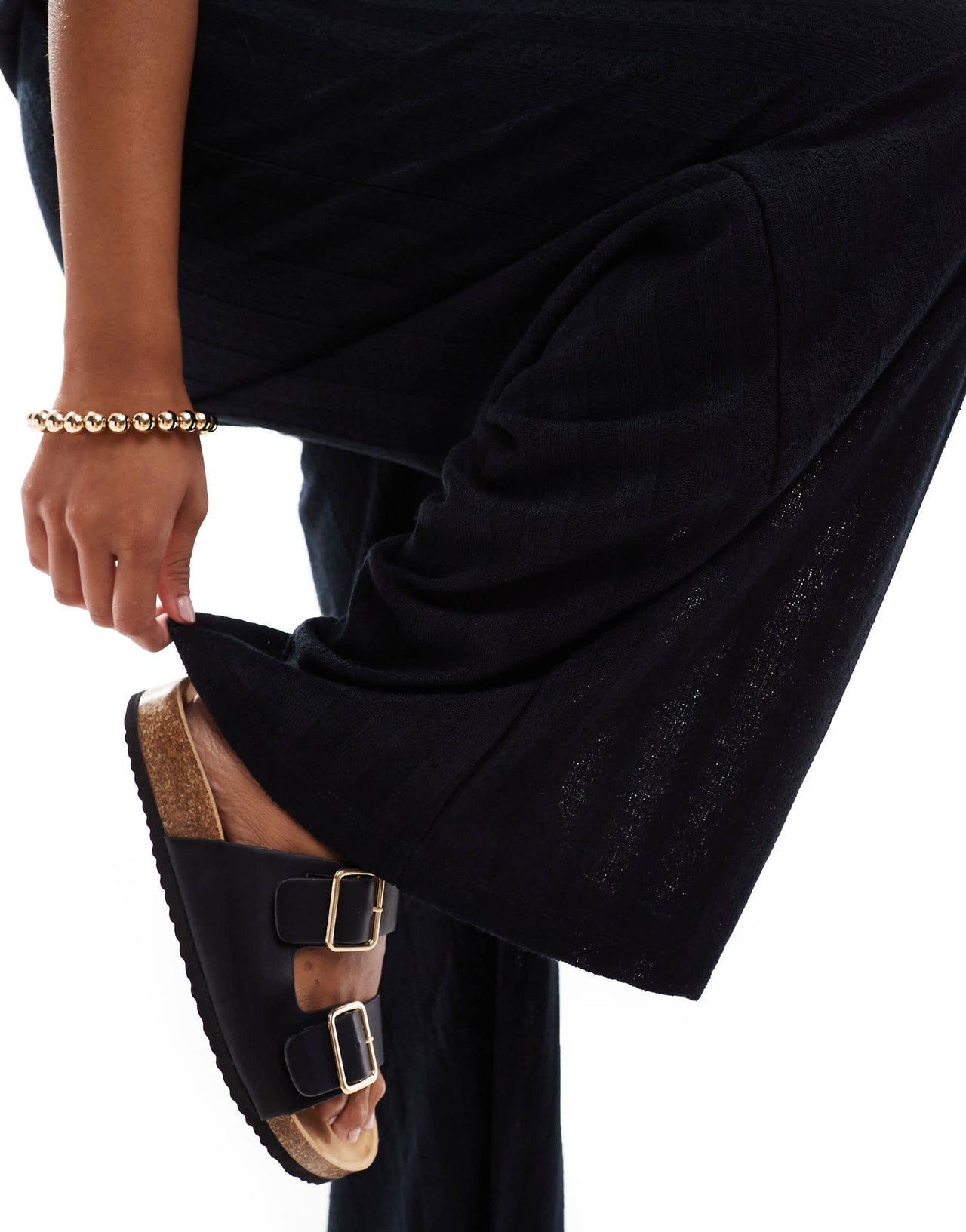 Vila lightweight knitted wide leg trouser co-ord in black