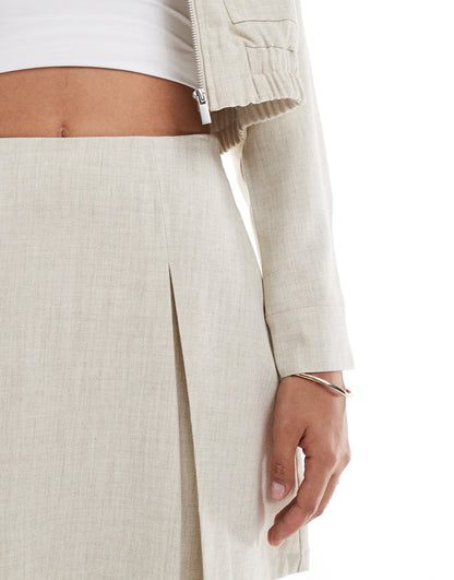 Vila tailored mini skirt co-ord in natural melange