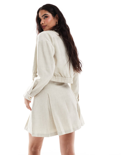 Vila tailored mini skirt co-ord in natural melange