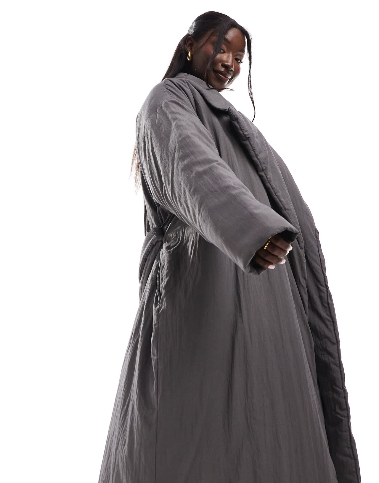 ASOS DESIGN Curve clean longline puffer coat in charcoal