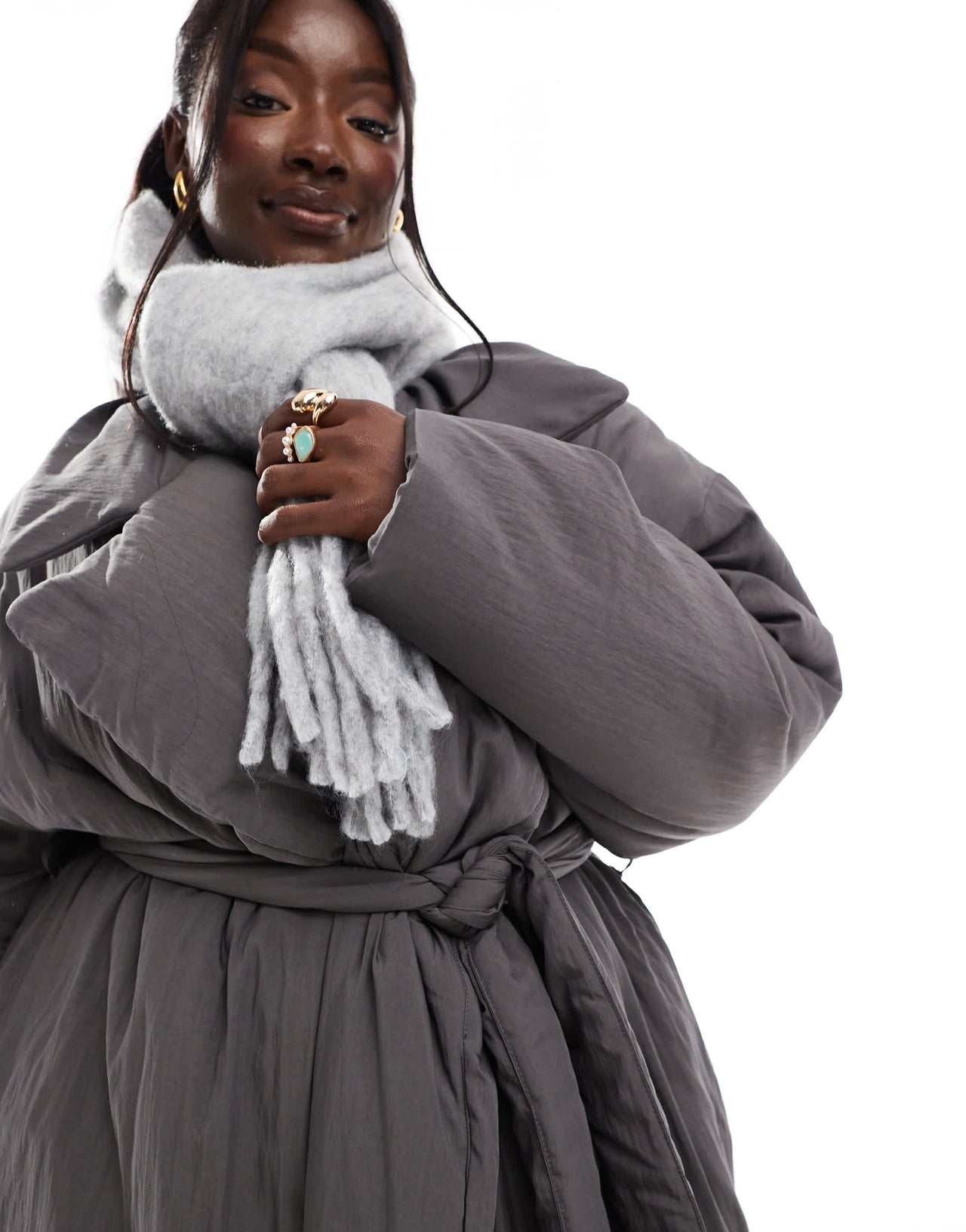 ASOS DESIGN Curve clean longline puffer coat in charcoal