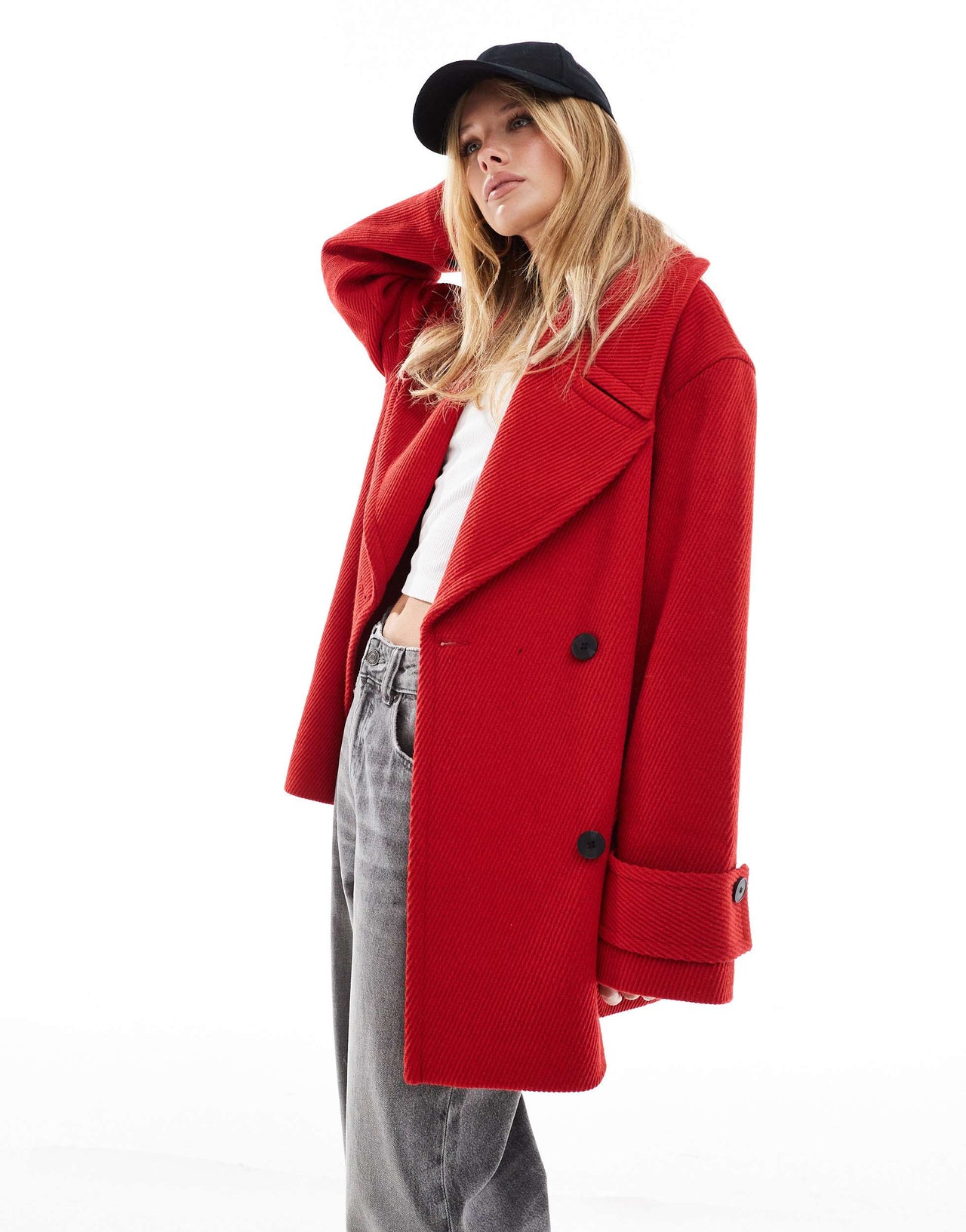 ASOS DESIGN oversized twill pea coat in red