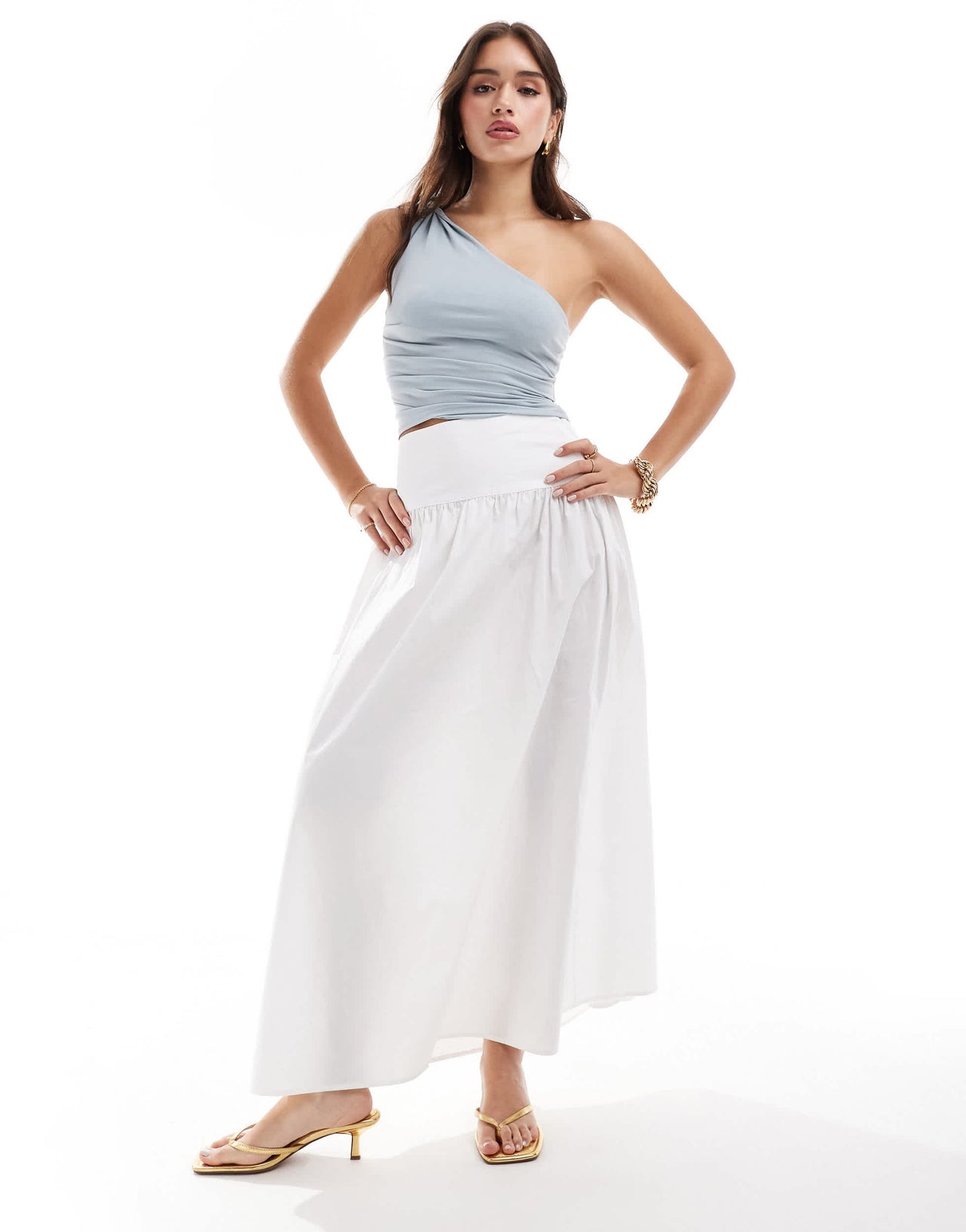 Pull&Bear asymmetric hem one shoulder top in blue