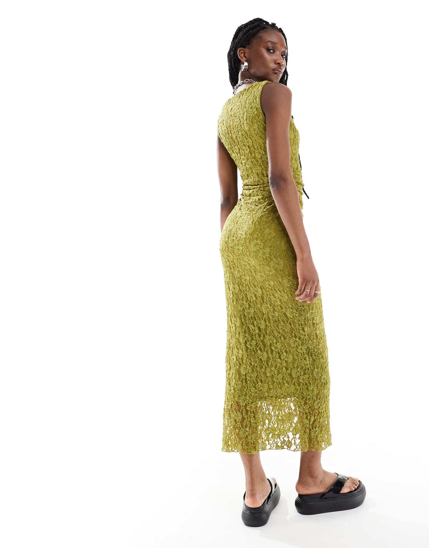 Pull&Bear textured sleeveless maxi dress in green
