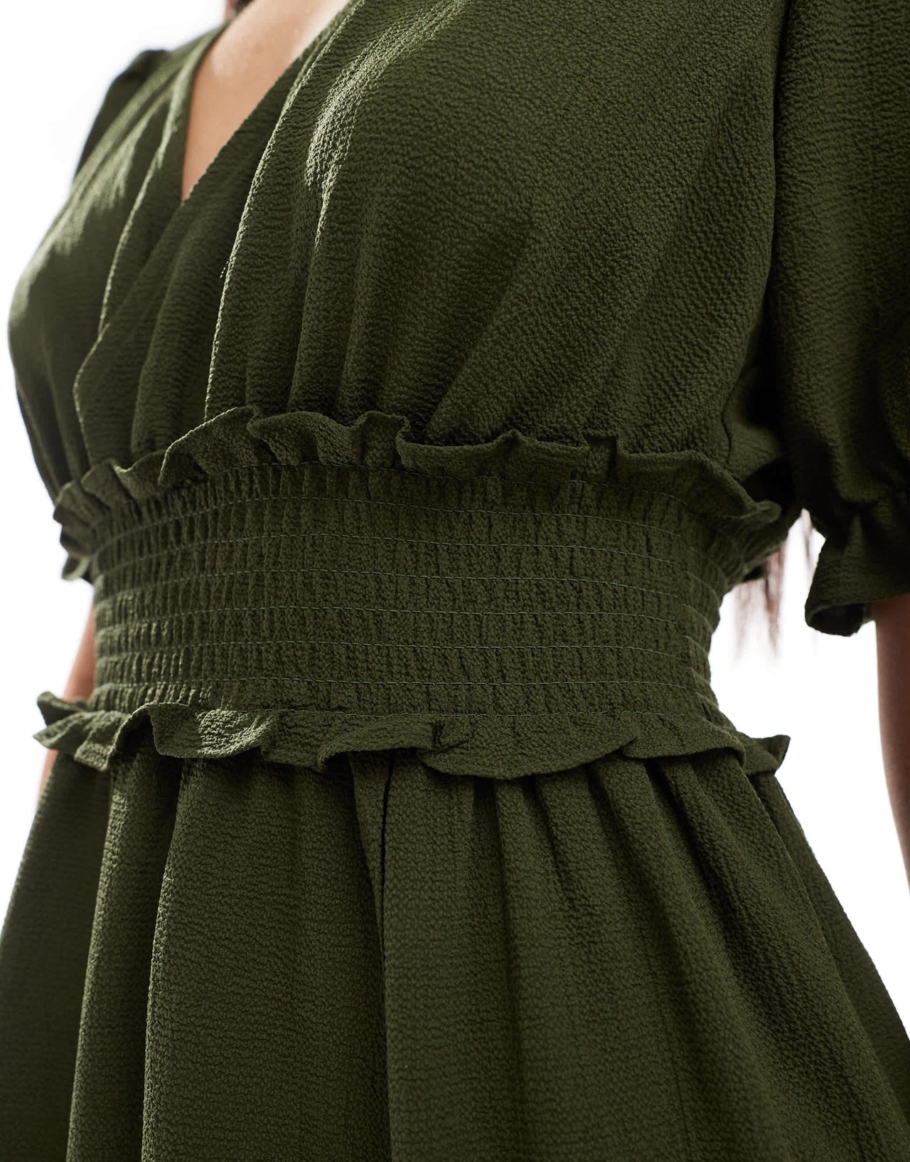 ASOS DESIGN puffed sleeve wrap midi dress in forest green