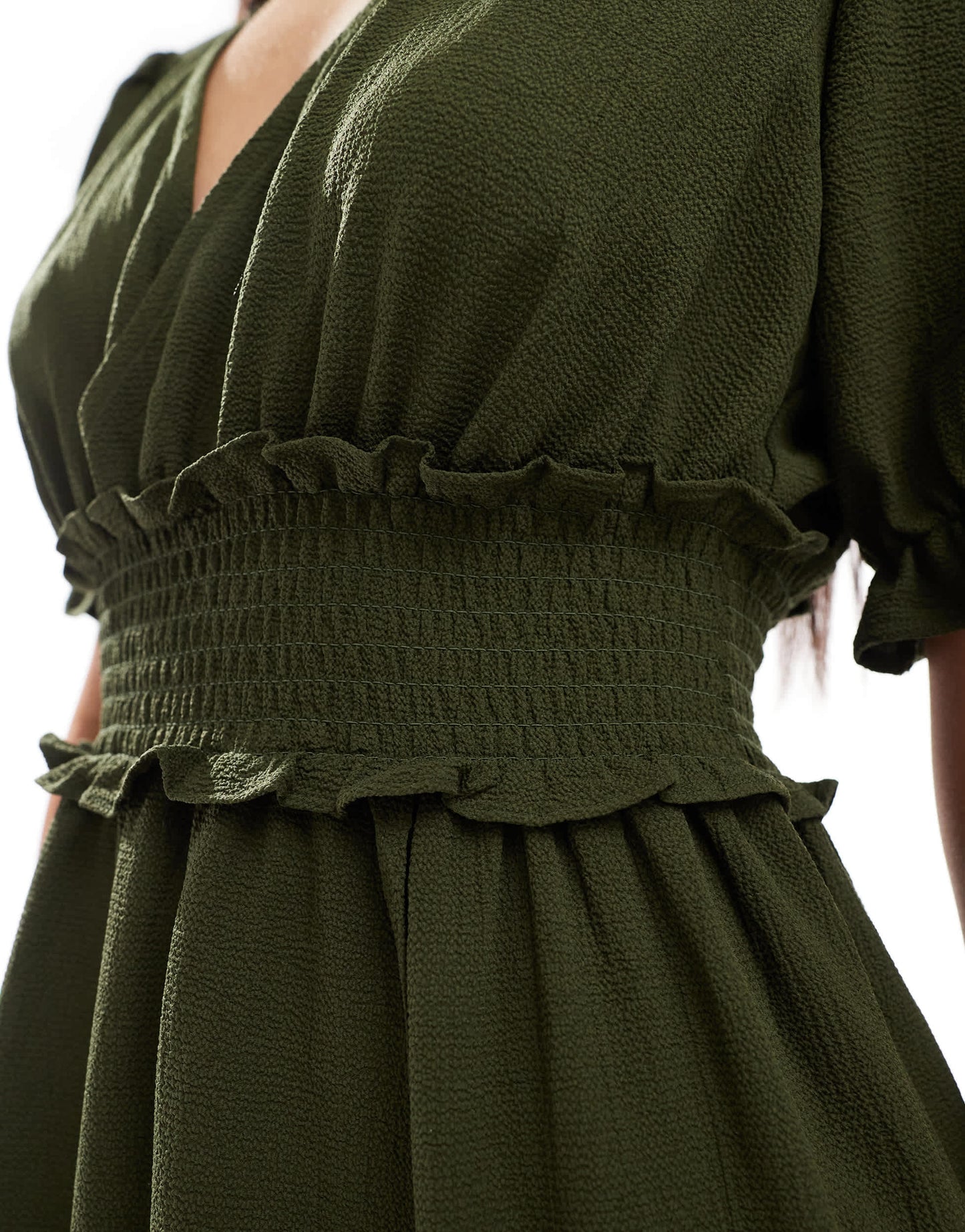 ASOS DESIGN puffed sleeve wrap midi dress in forest green