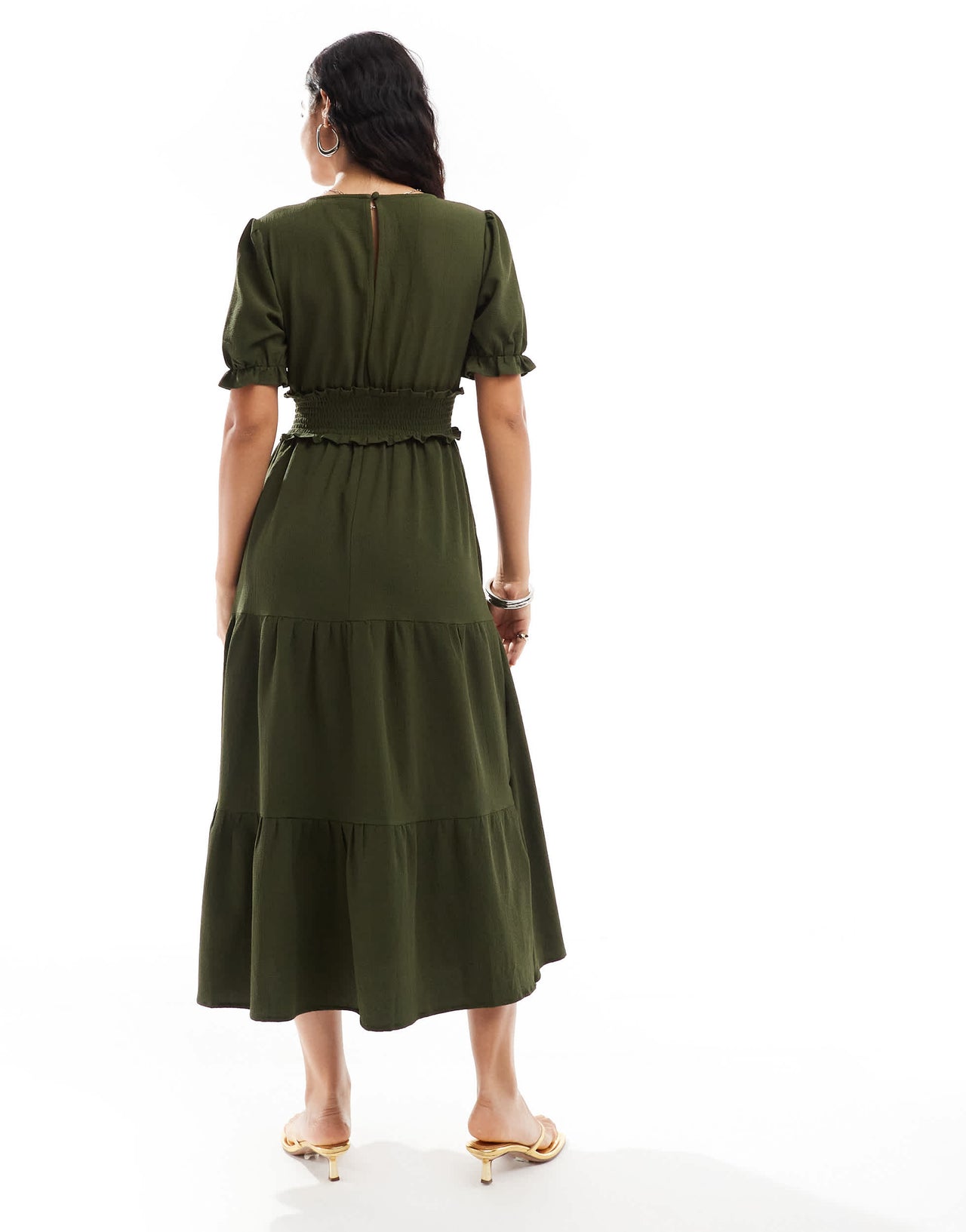 ASOS DESIGN puffed sleeve wrap midi dress in forest green