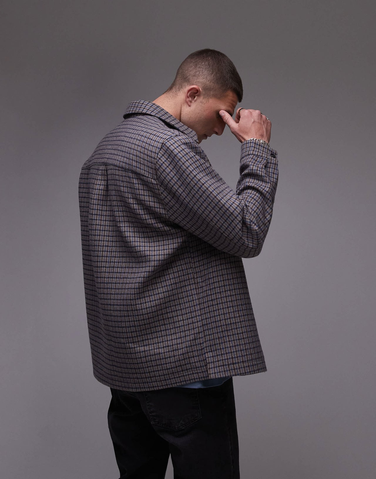 Topman long sleeve checked overshirt in brown