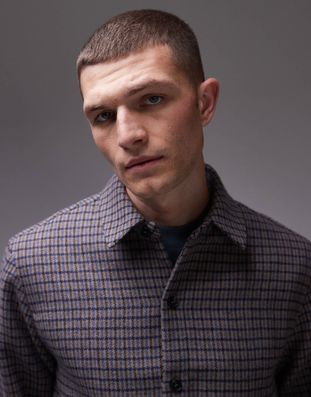 Topman long sleeve checked overshirt in brown