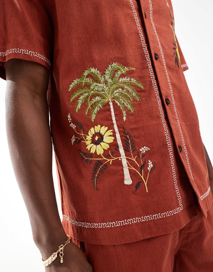 River Island embroidered shirt co-ord in rust