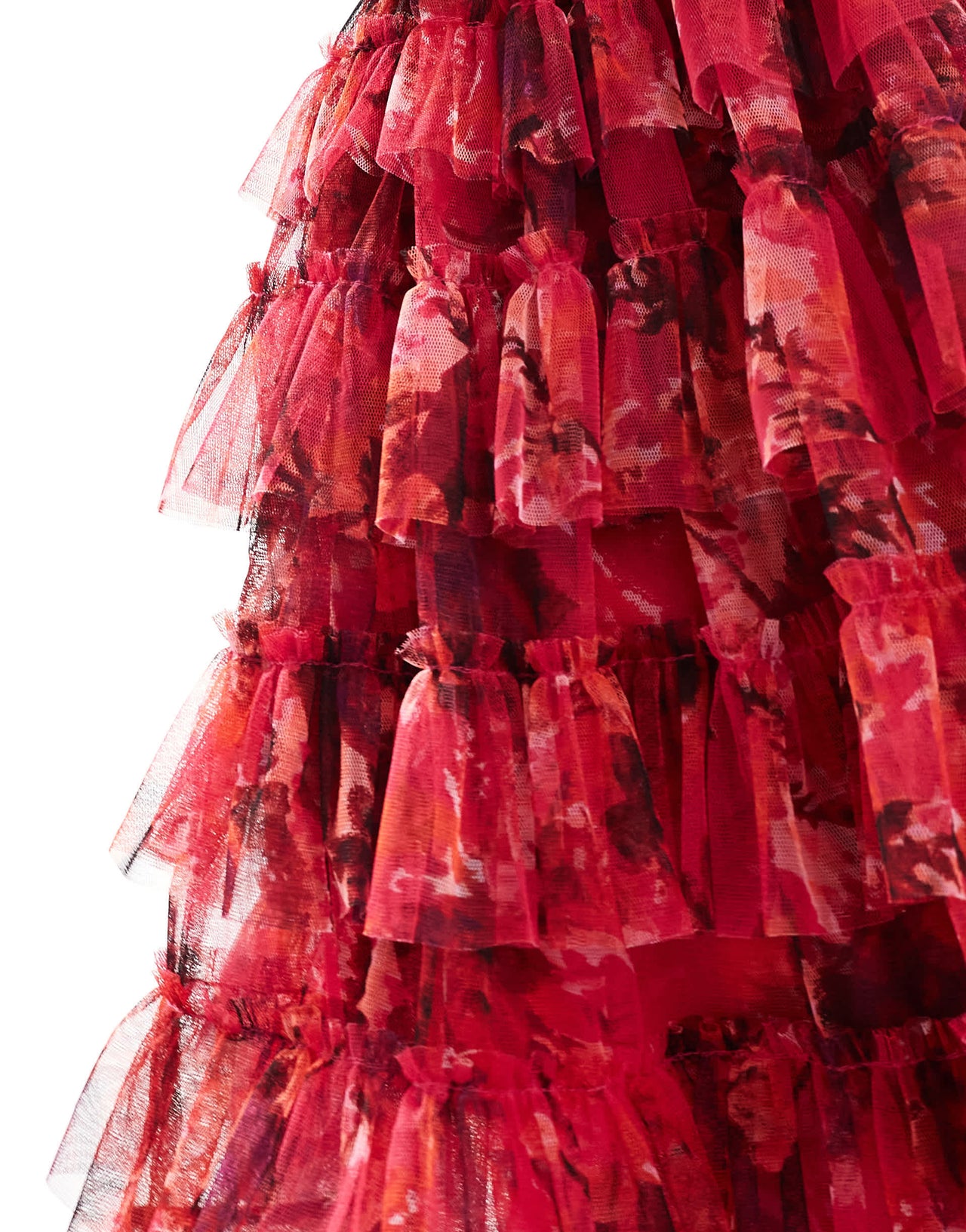 Lace & Beads puff sleeve babydoll ruffle mini dress in red floral