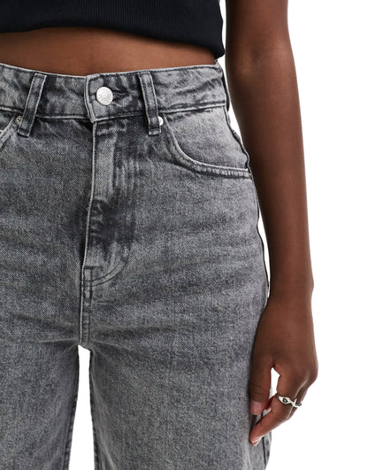 ASOS DESIGN barrel leg jeans with cinch waist in washed grey