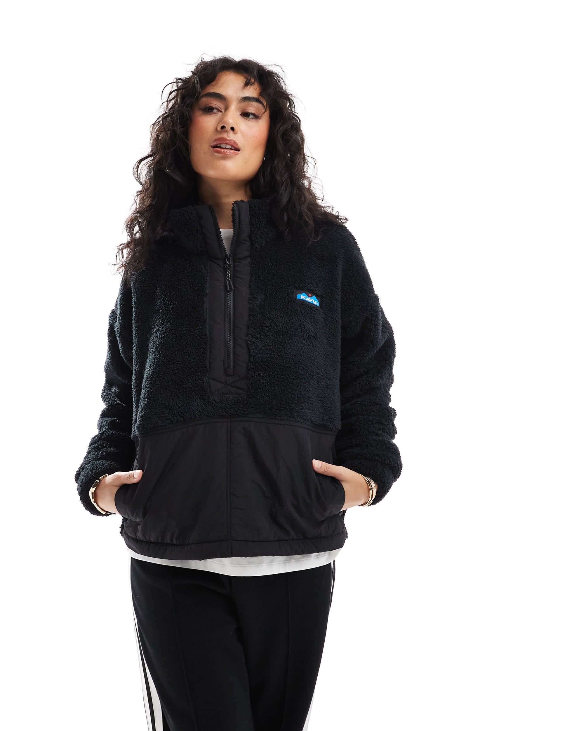 Kavu Pinesdale full zip heavy pile borg jacket in black