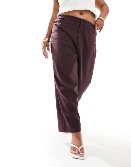 ASOS DESIGN Curve raw edge trouser in burgundy