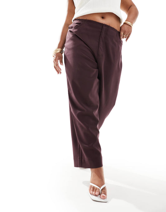 ASOS DESIGN Curve raw edge trouser in burgundy
