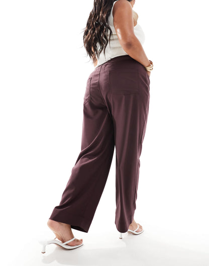 ASOS DESIGN Curve raw edge trouser in burgundy