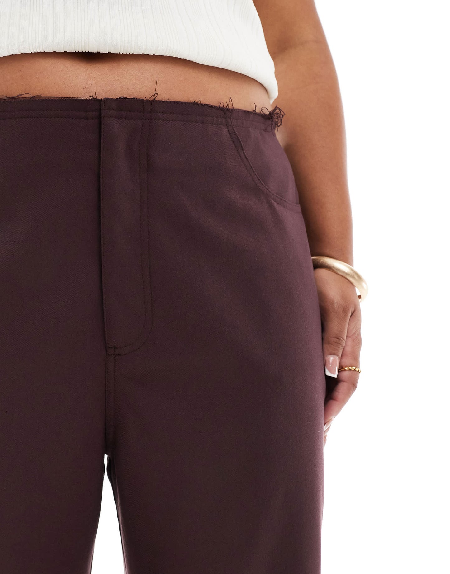 ASOS DESIGN Curve raw edge trouser in burgundy