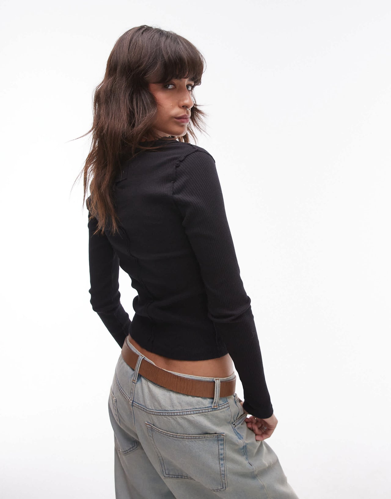 Free People button through ribbed shrunken cardigan in washed black