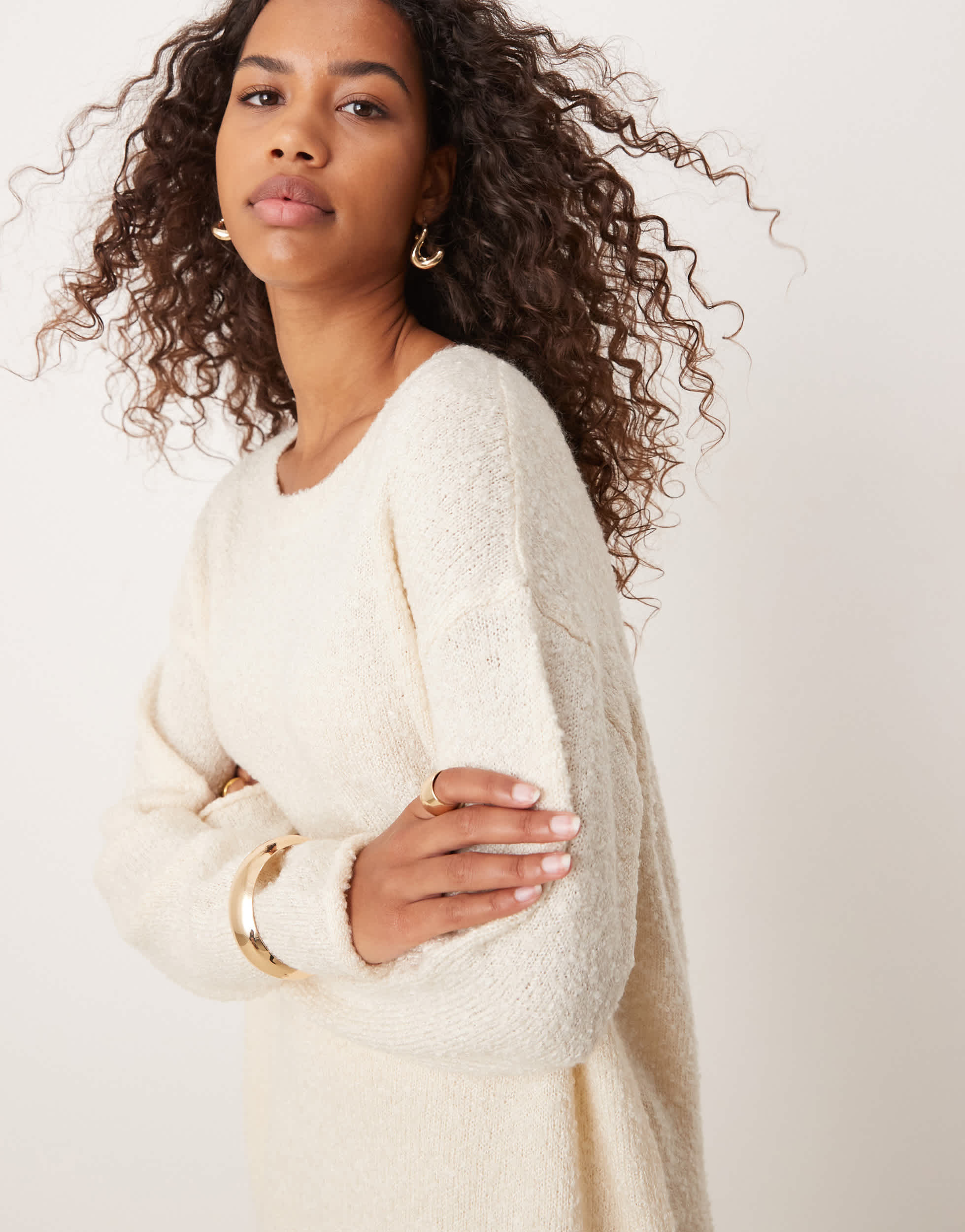 Glamorous rib knit essential cream jumper co-ord