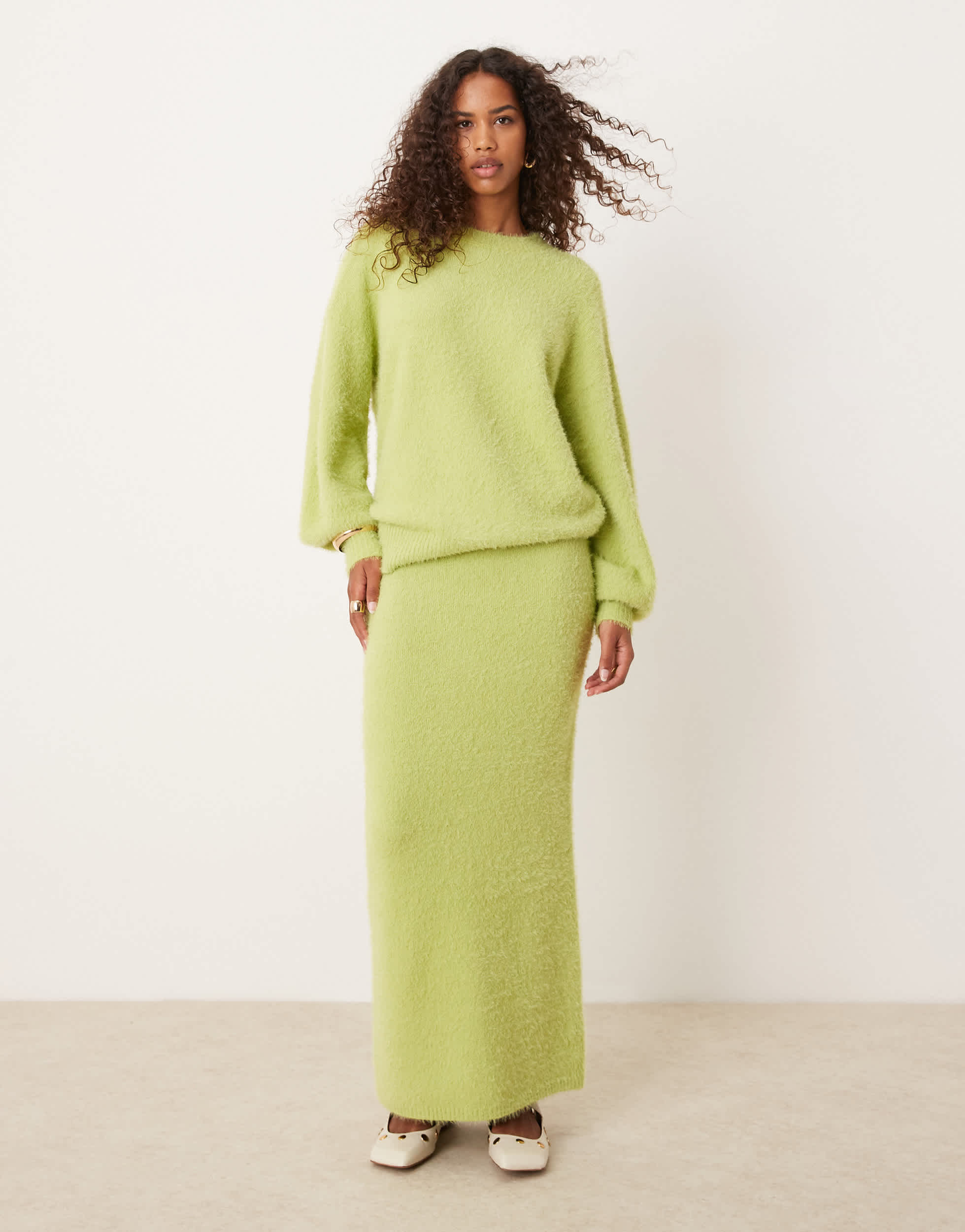 Glamorous chunky knitted maxi skirt in lime green co-ord