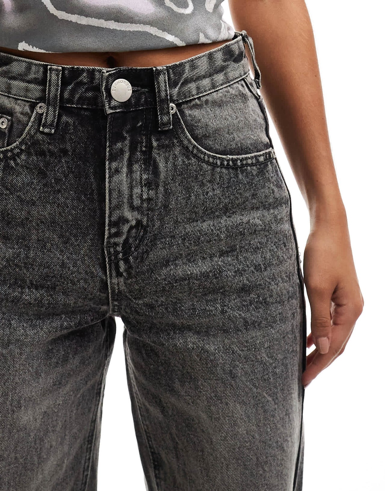 Glamorous straight leg mid rise jeans in dirty grey denim