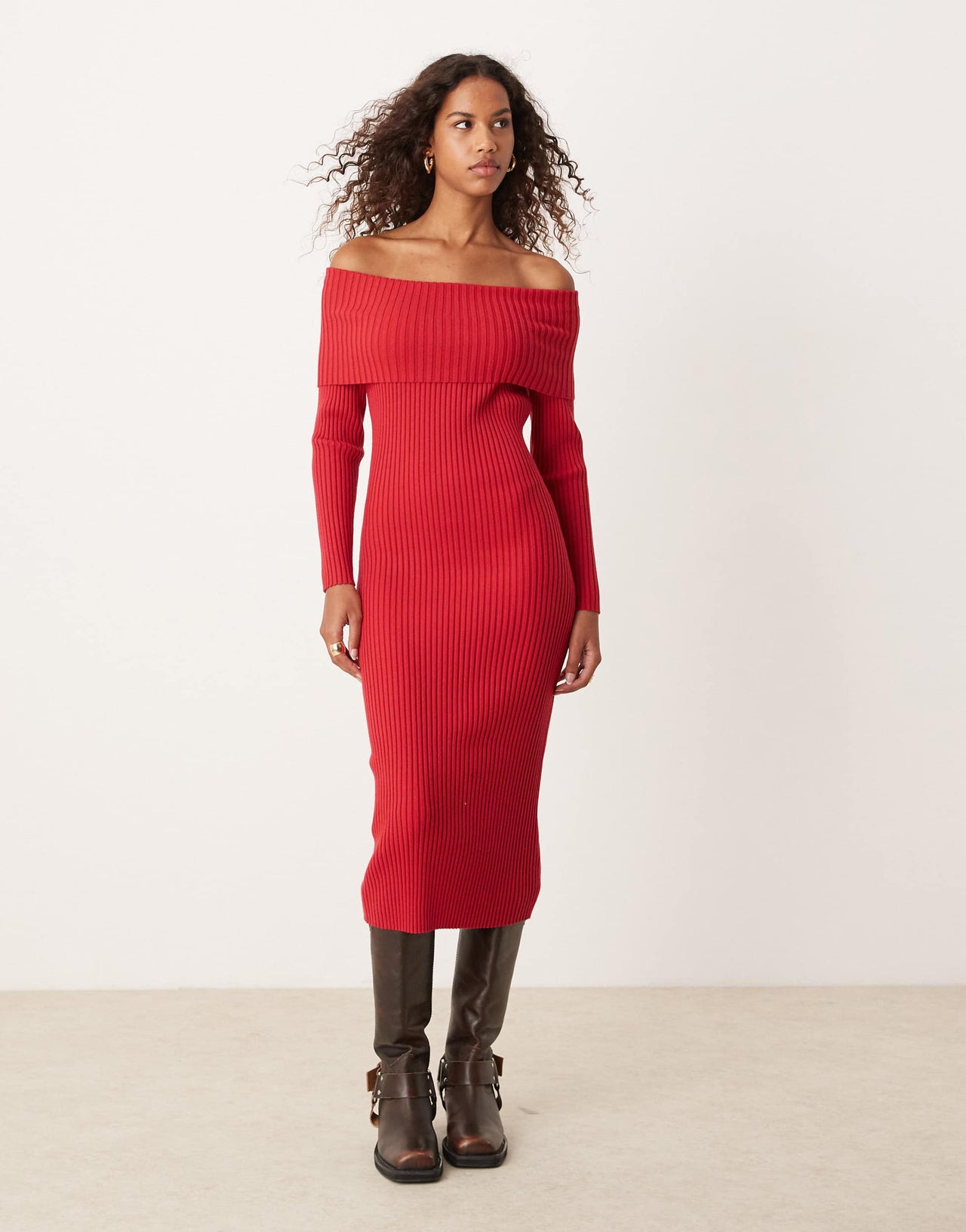 Glamorous off shoulder bodycon maxi knitted dress in red