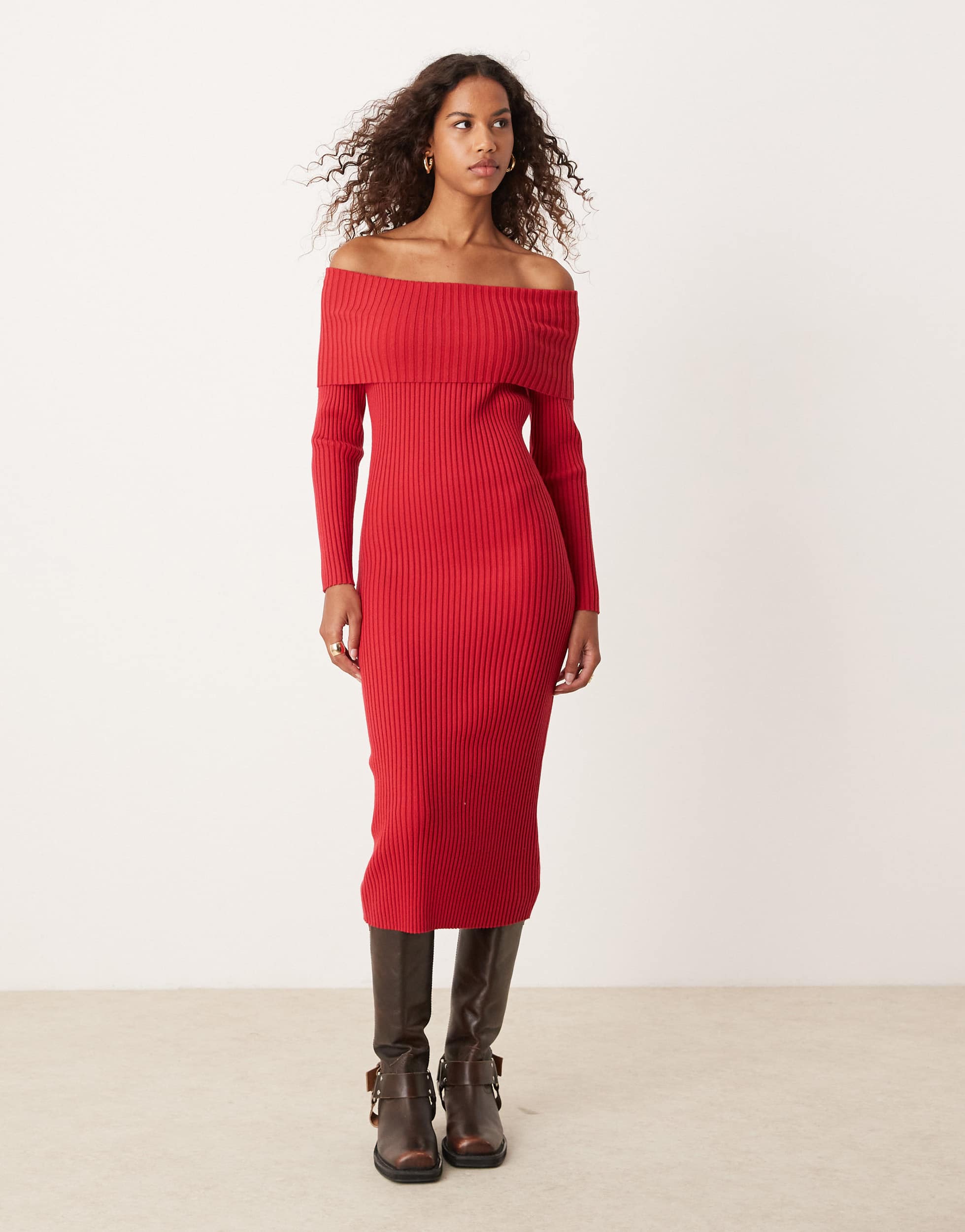 Glamorous off shoulder bodycon maxi knitted dress in red