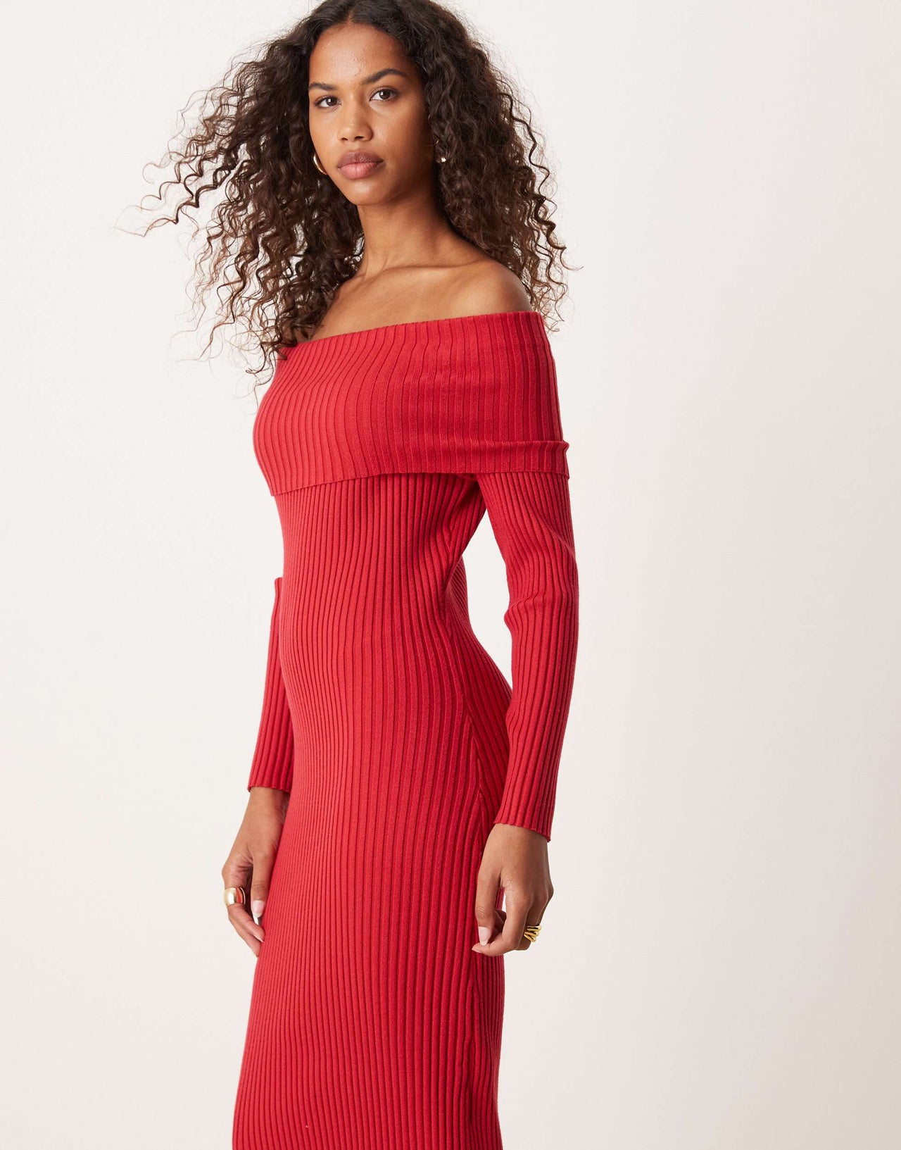 Glamorous off shoulder bodycon maxi knitted dress in red