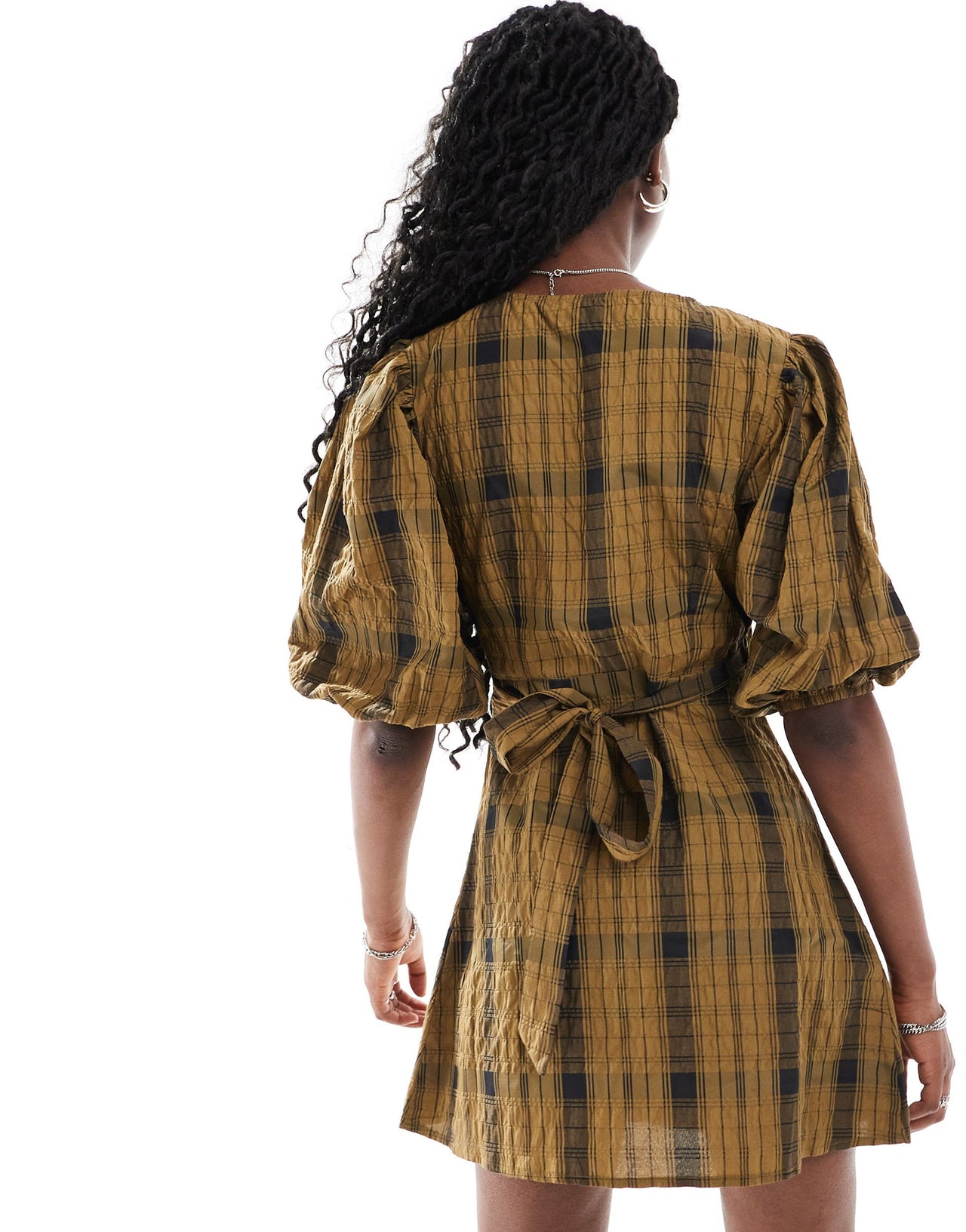 Glamorous v neck mini wrap smock dress in orange check