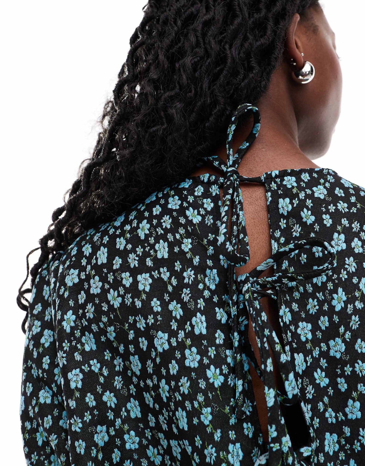 Glamorous drop waist mini smock dress in blue floral jaquard