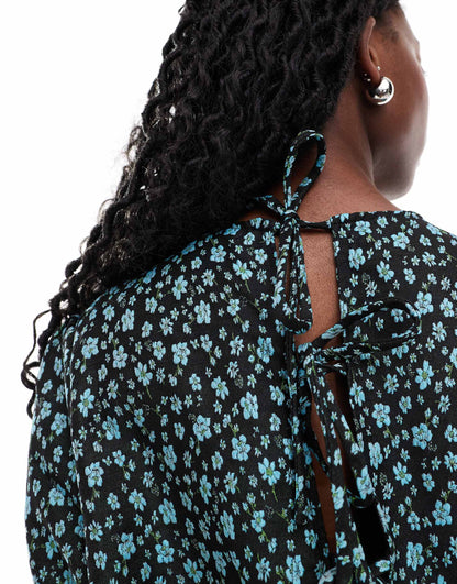 Glamorous drop waist mini smock dress in blue floral jaquard