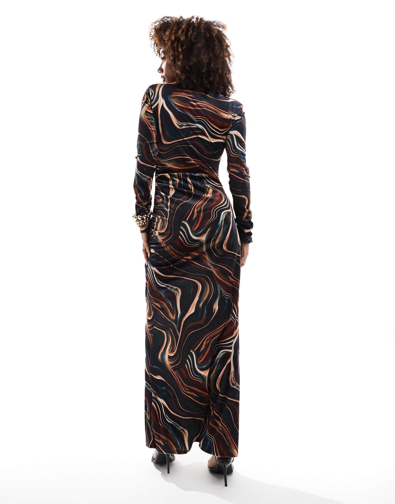 Daska high neck maxi dress in dark marble print