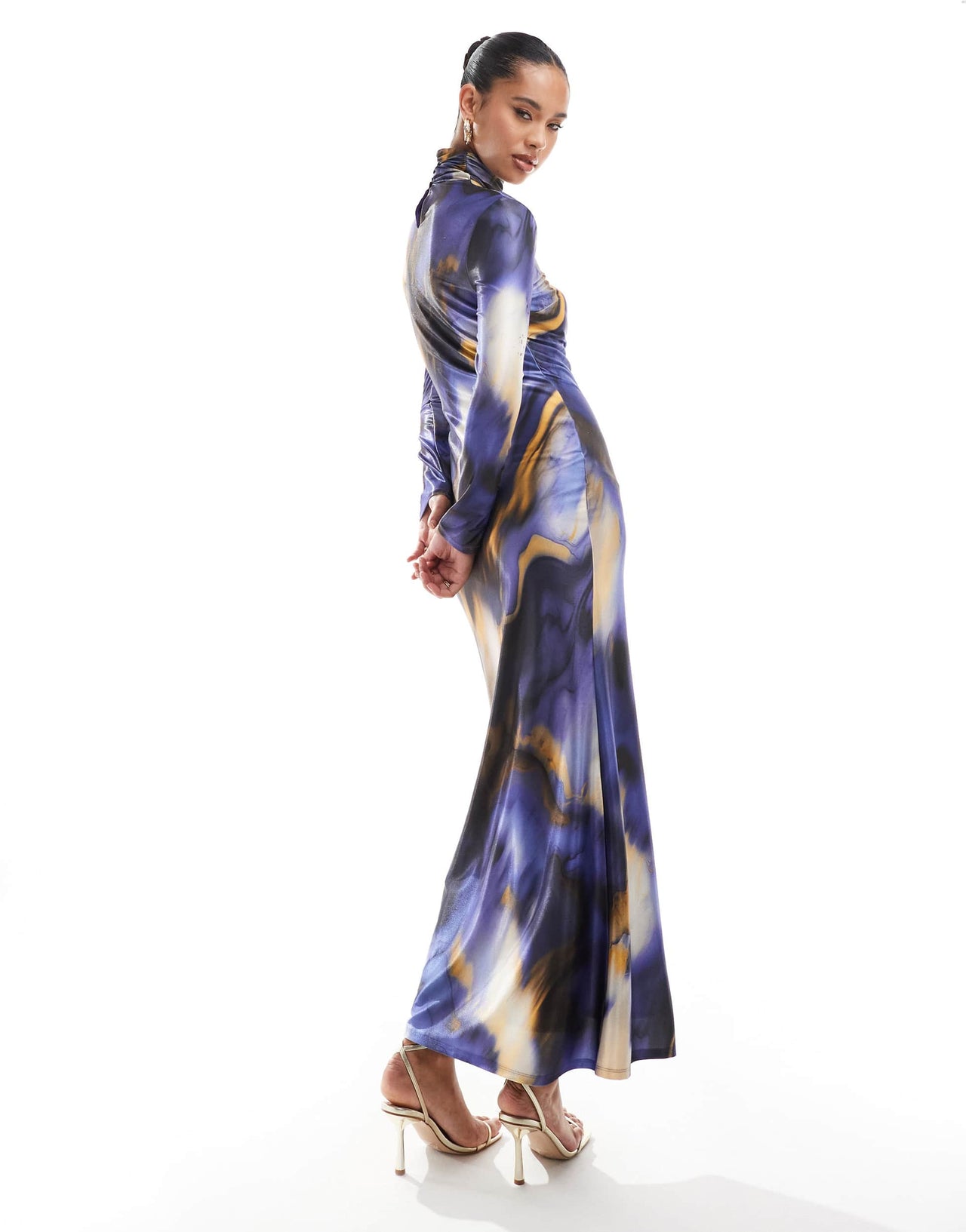 Daska high neck maxi dress in marble print