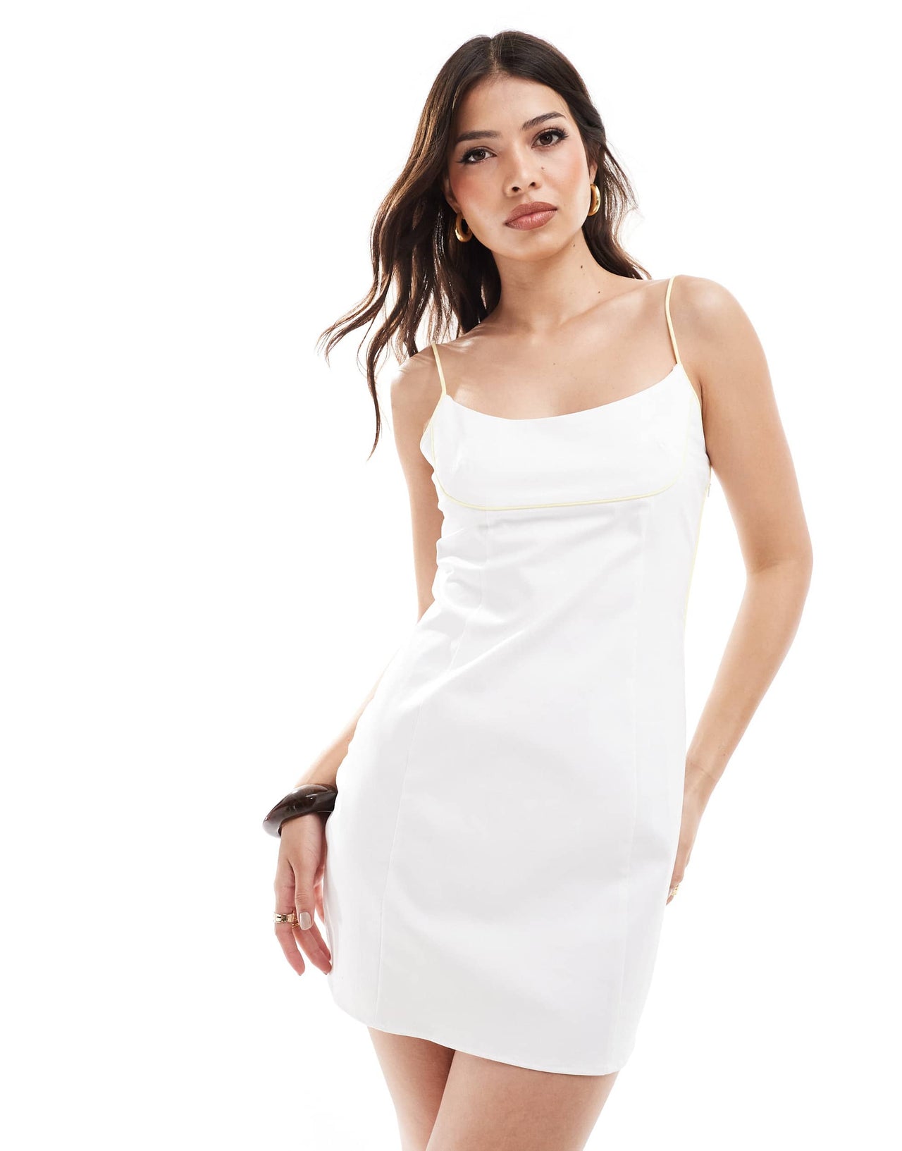 ASOS DESIGN strappy mini dress with contrast buttermilk trim in white