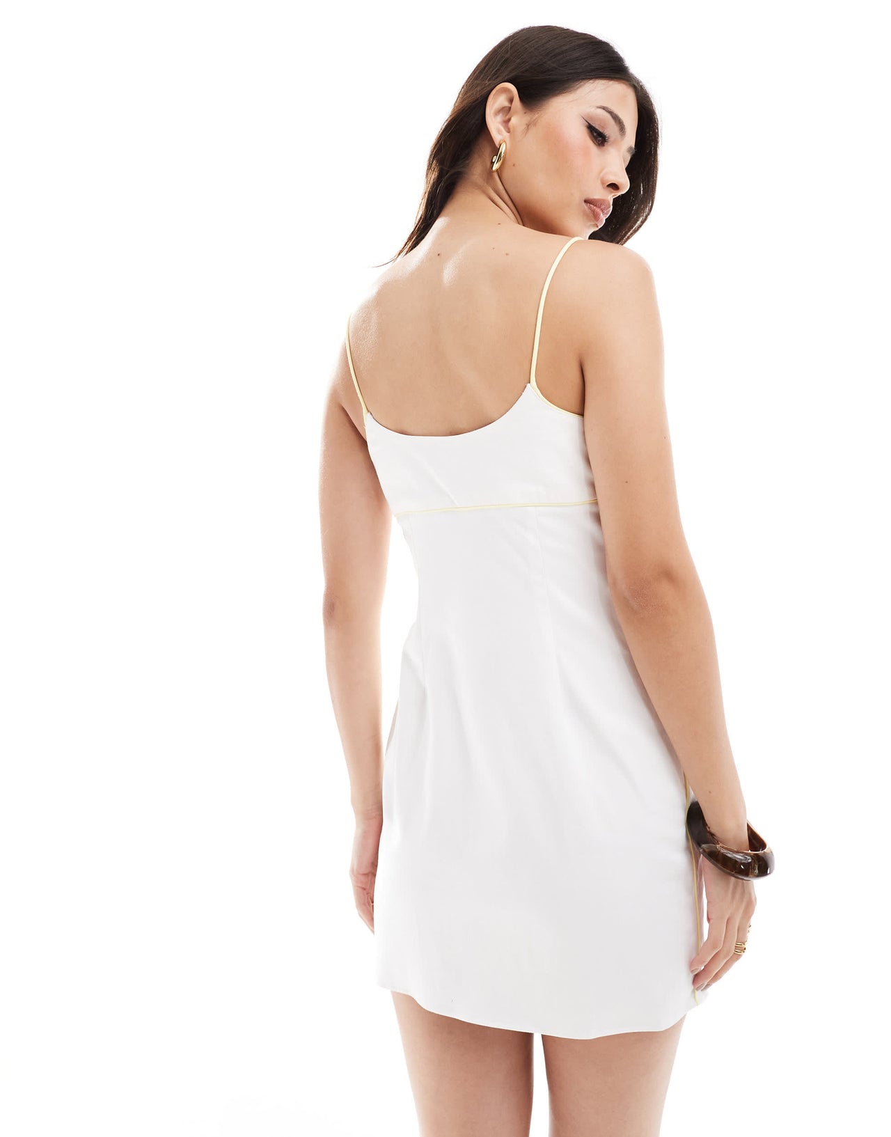 ASOS DESIGN strappy mini dress with contrast buttermilk trim in white