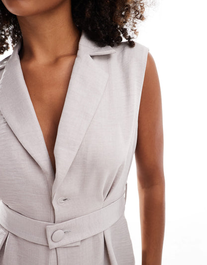ASOS DESIGN structured longline waistcoat in stone