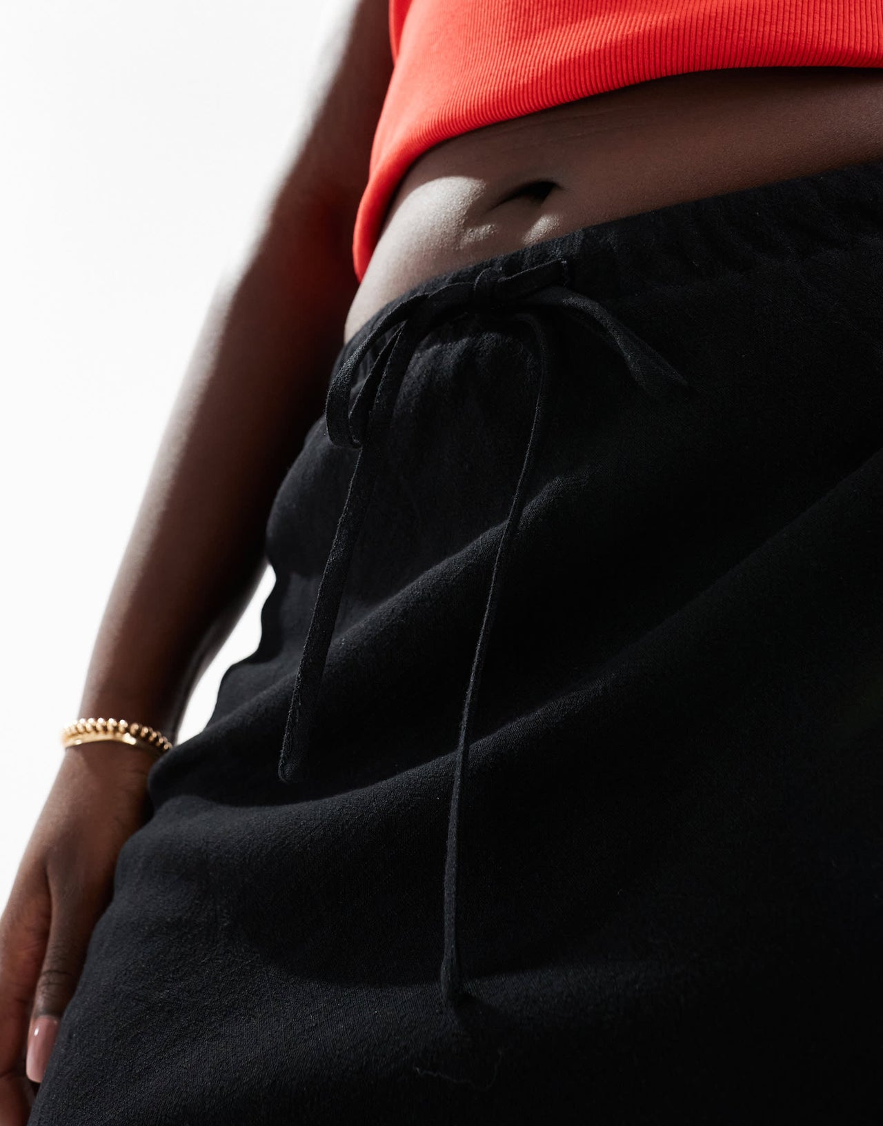 ASOS DESIGN Curve linen look tie waist bias midi skirt in black