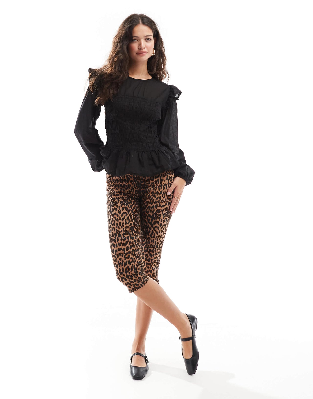 ASOS DESIGN shirred bodice blouse with broderie trim detail in black