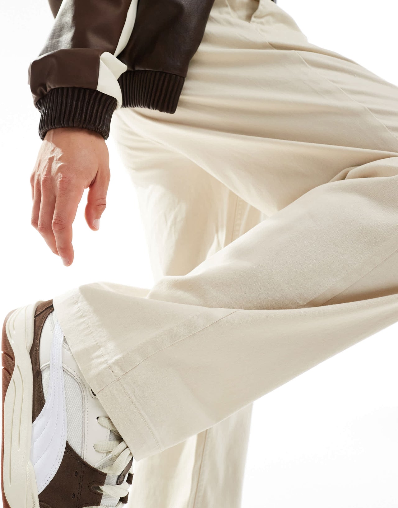 ADPT wide fit drawstring chino in beige