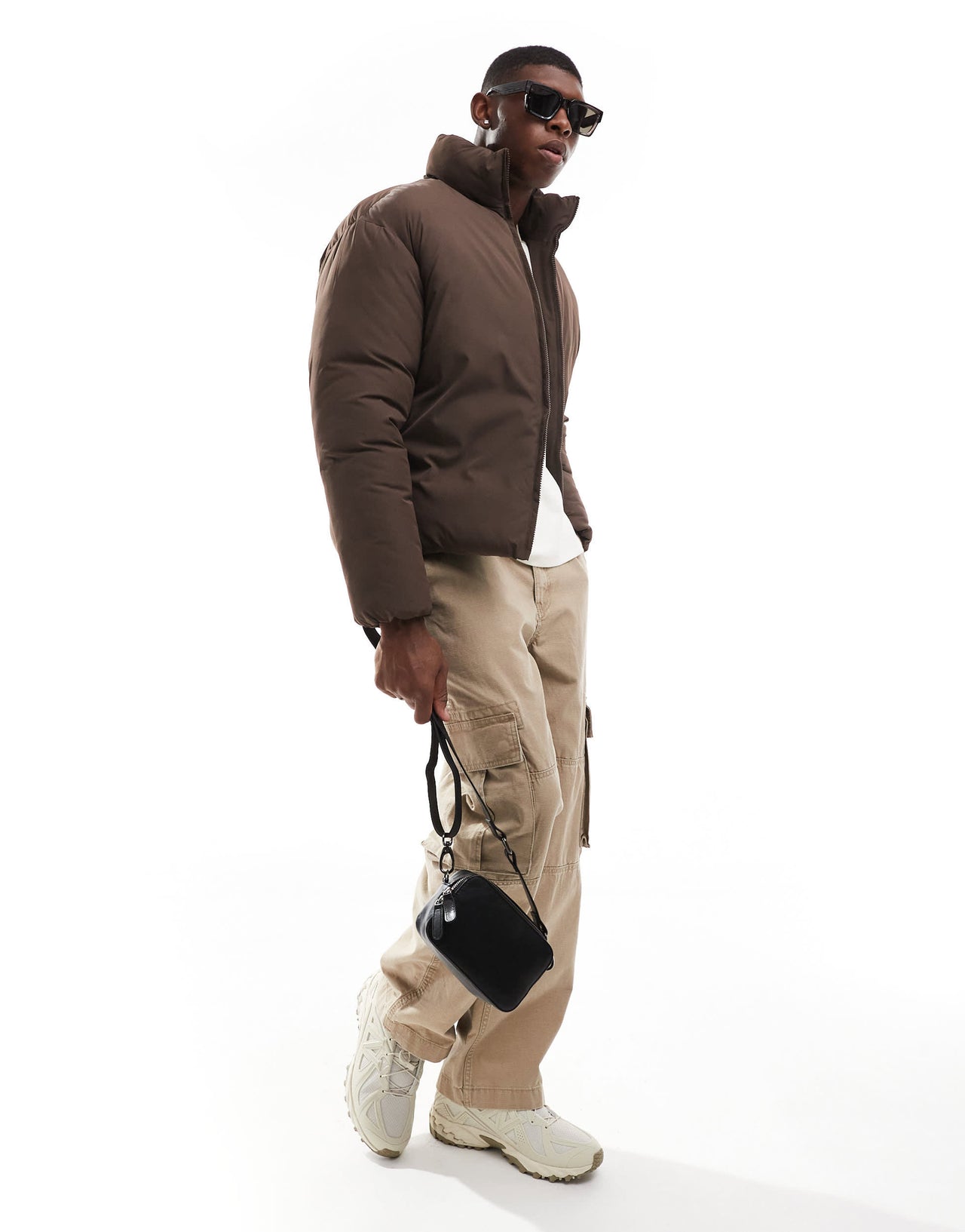 ADPT cropped puffer jacket in chocolate brown