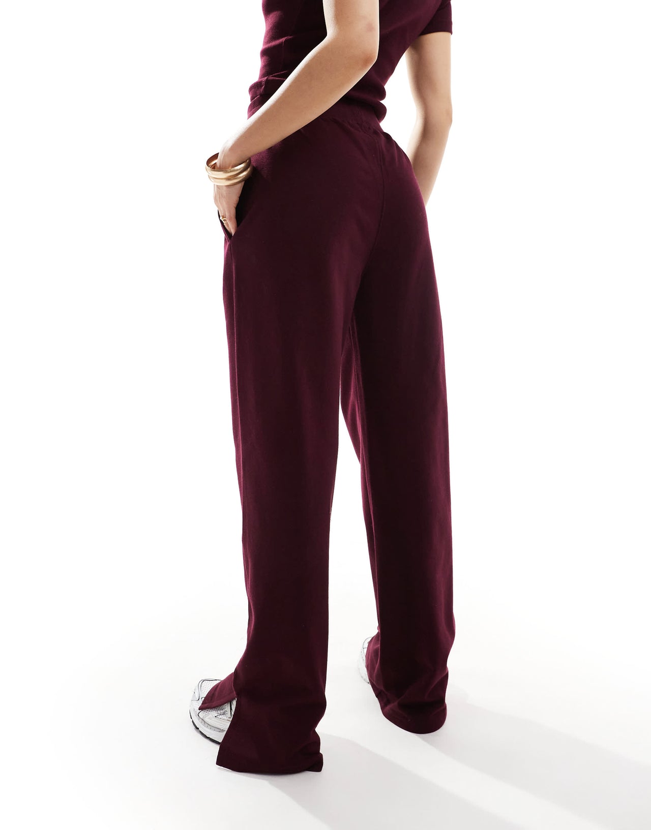 Kaiia cotton rich wide leg joggers co-ord in burgundy