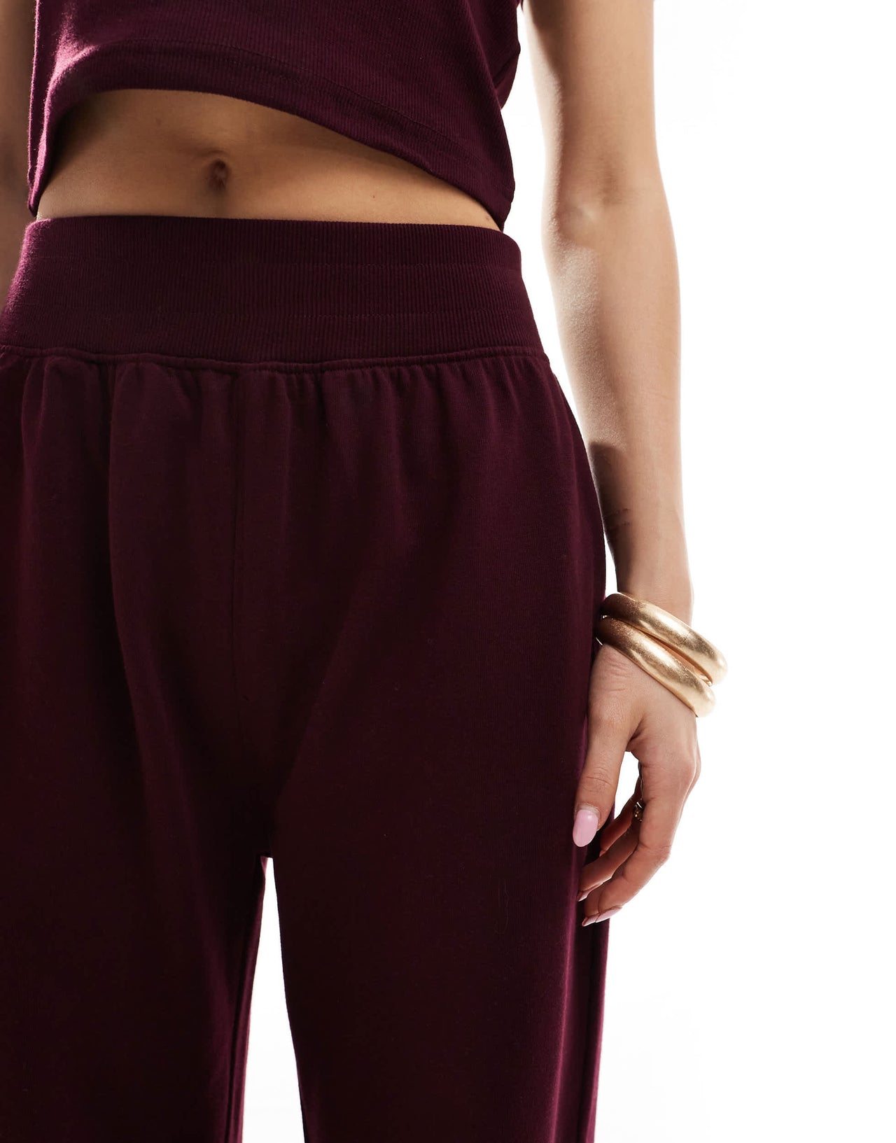 Kaiia cotton rich wide leg joggers co-ord in burgundy