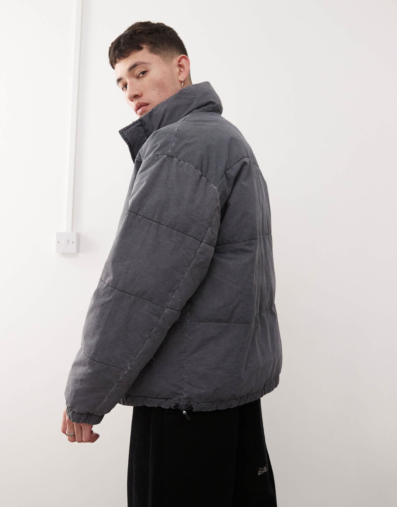 COLLUSION washed look funnel neck puffer jacket in grey