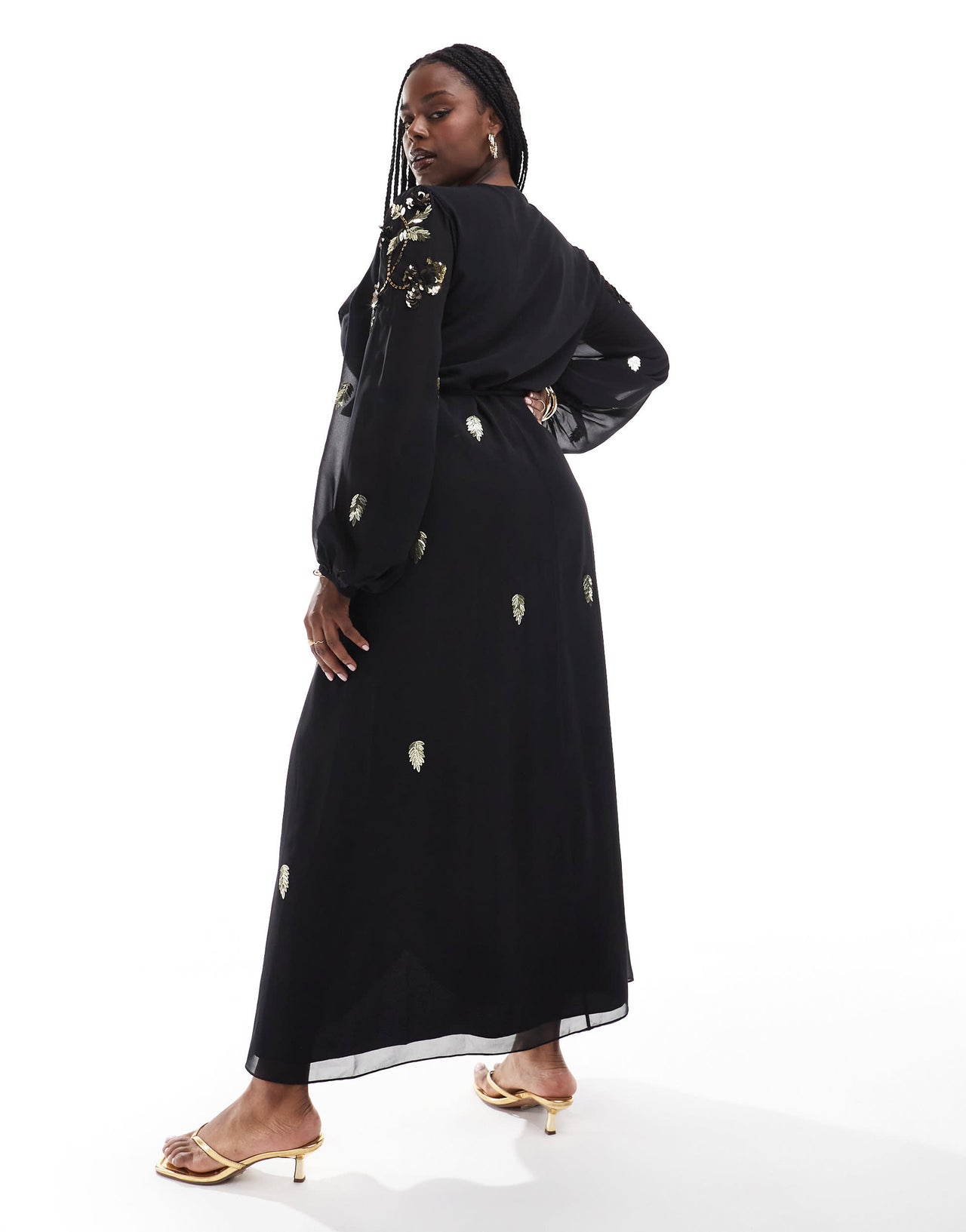 Hope & Ivy Plus wrap front maxi dress with gold embellishment in black