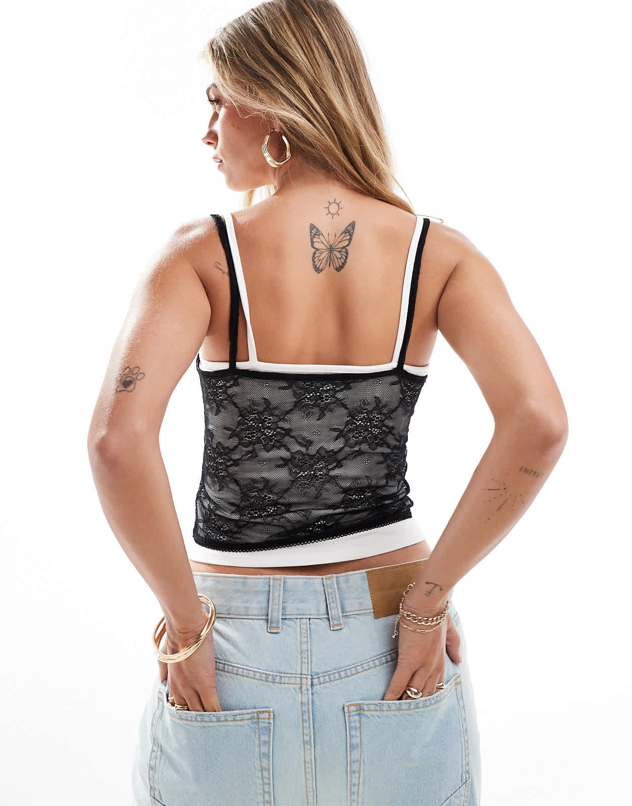 ASOS DESIGN contrast double layer vest with lace overlay in mono